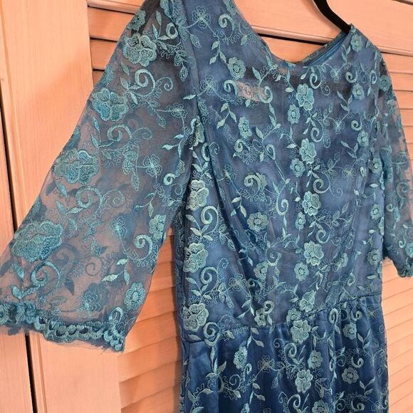 JJ's House Peacock Blue Reteo Style Dress Small 4/6 - Picture 2 of 8